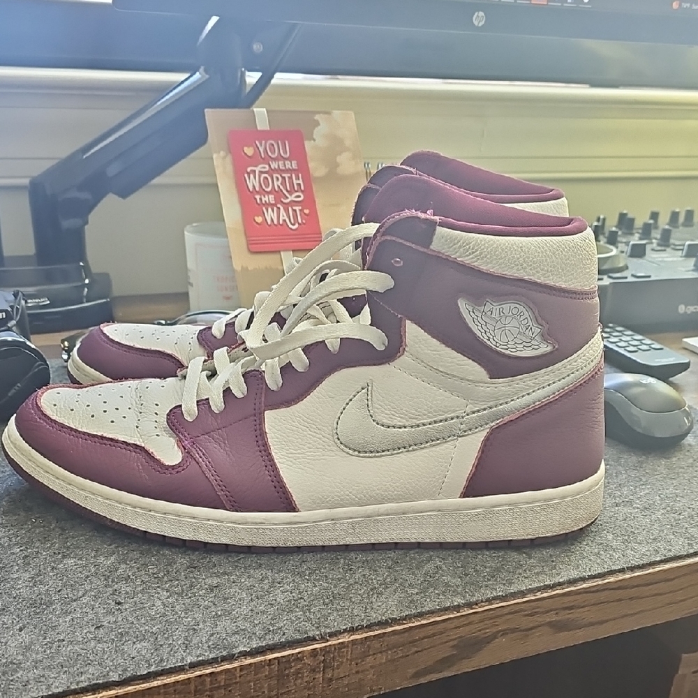 Nike Air Jordan 1 High Tops in Maroon and White